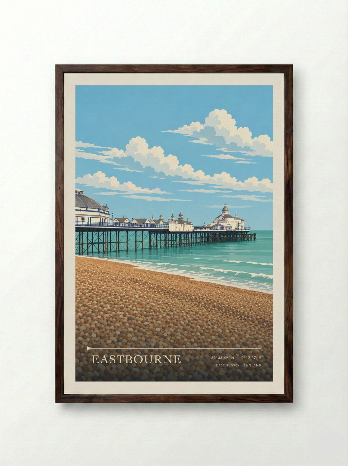 Eastbourne, East Sussex | Travel Poster - Framed Print Dark Wood