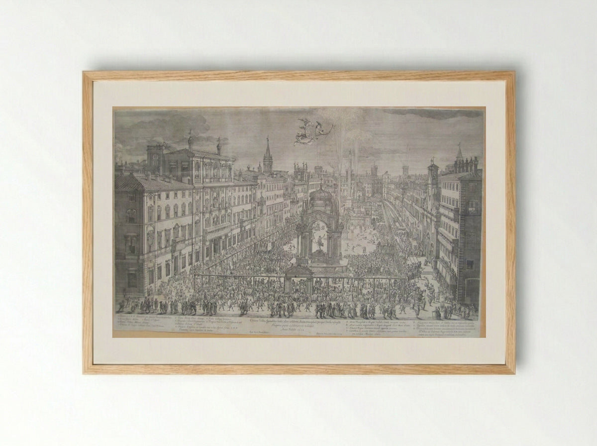 Easter Celebration on the Piazza Navona in the Year of the Jubilee, 1650 - Dominique Barrière - Framed Print Wood