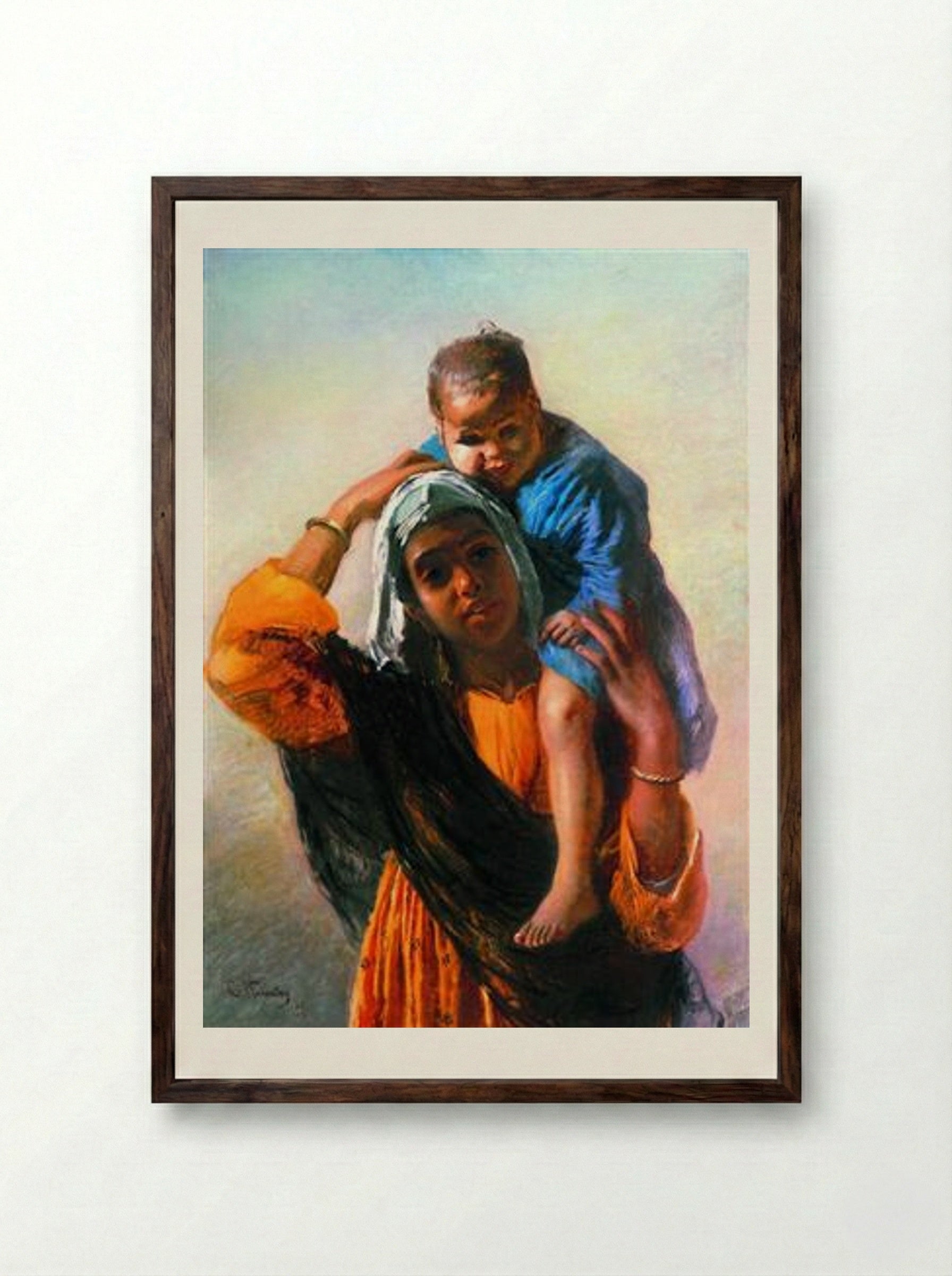 Eastern Woman with a Child - Konstantin Makovsky - Framed Print Dark Wood