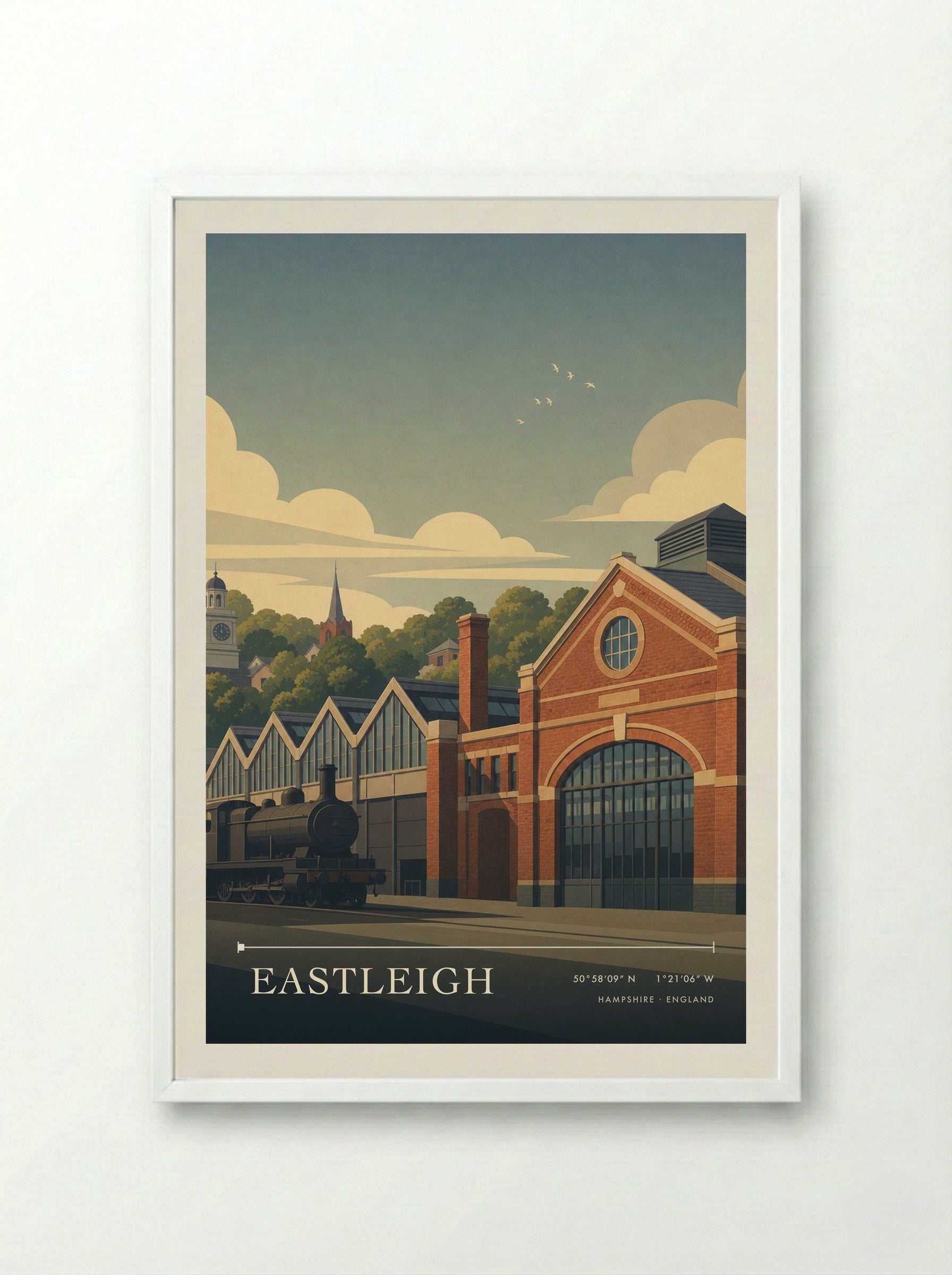 Eastleigh Hampshire England Travel Poster - Framed Print White