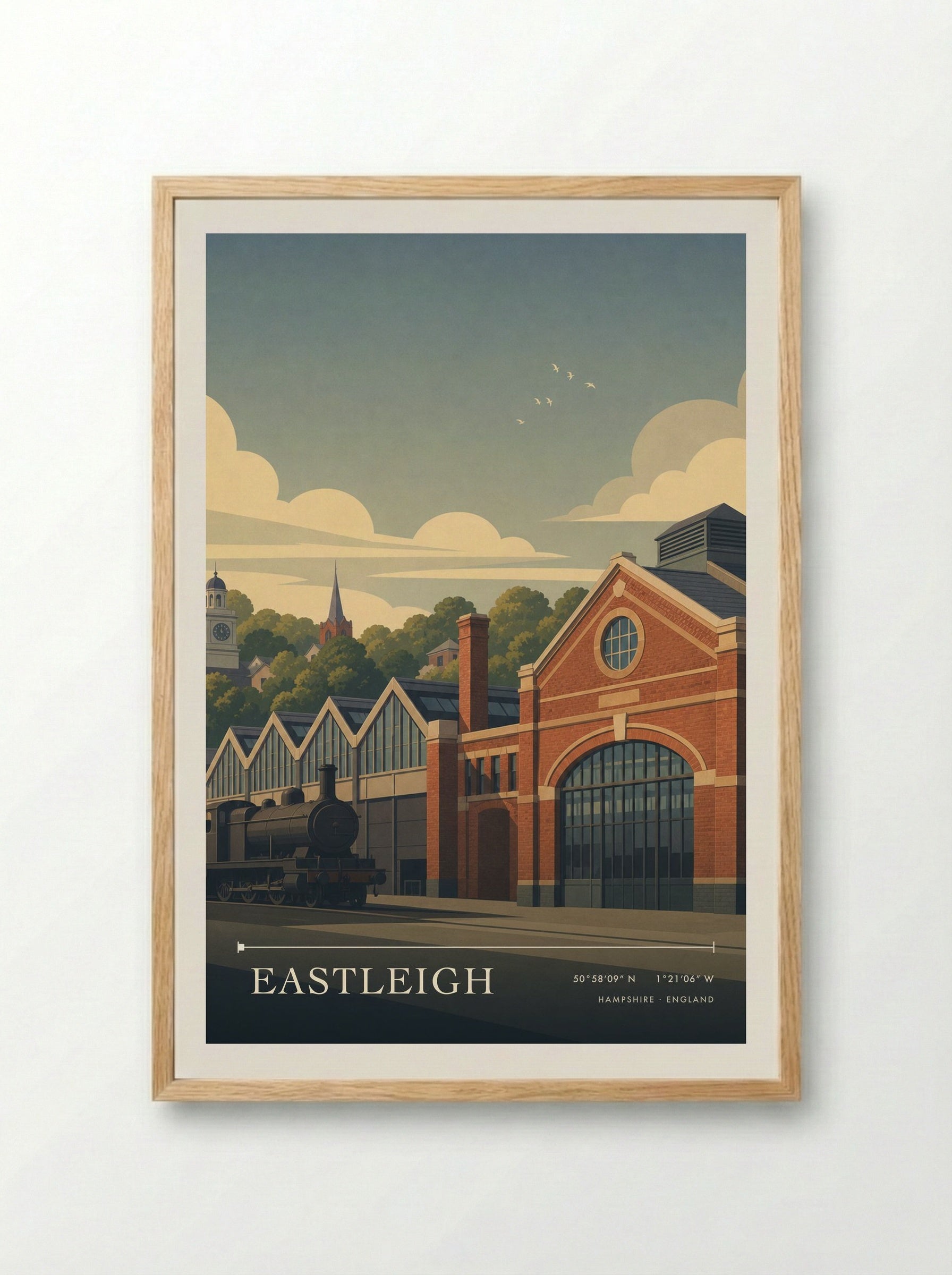 Eastleigh Hampshire England Travel Poster - Framed Print Wood