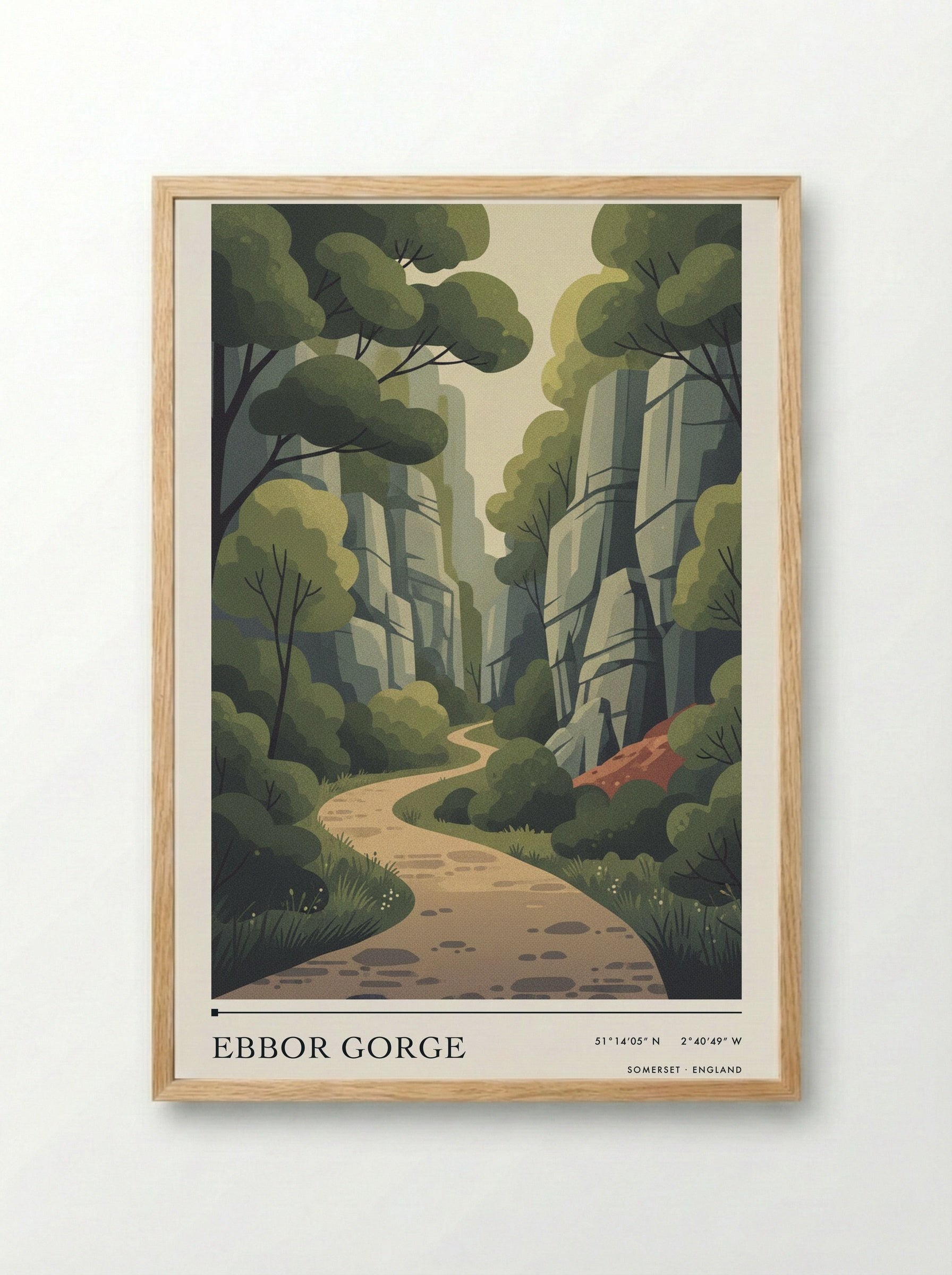 Ebbor Gorge Somerset England Travel Poster - Framed Print Wood