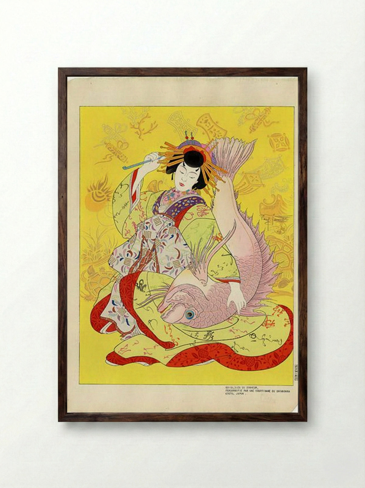 Ebisu, Dieu Du Bonheur Personnifie Par Une Courtisane Du Shimabara. Kyoto, Japon - Paul Jacoulet - Framed Print Dark Wood