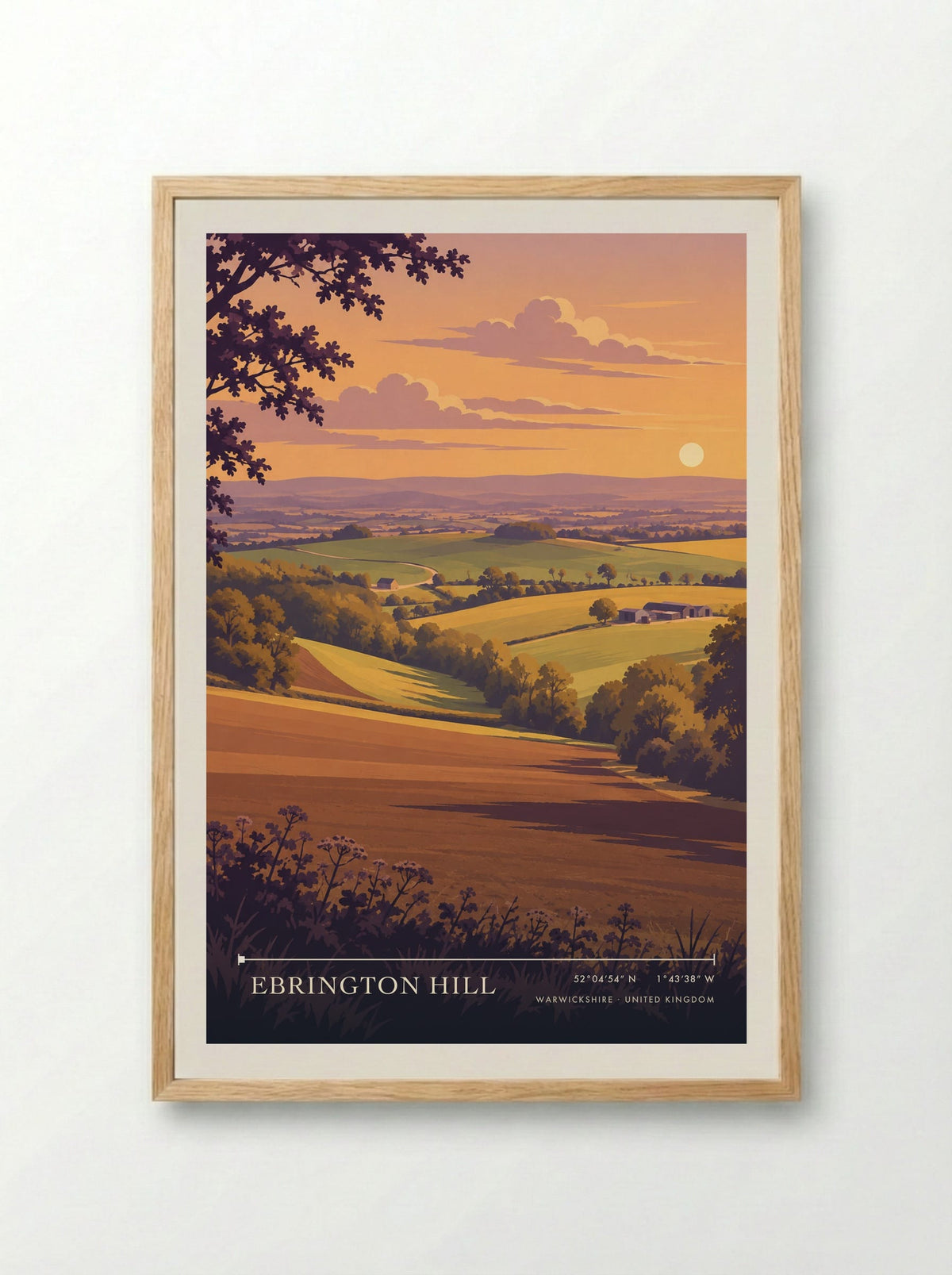 Ebrington Hill, Warwickshire | Travel Poster - Framed Print Wood
