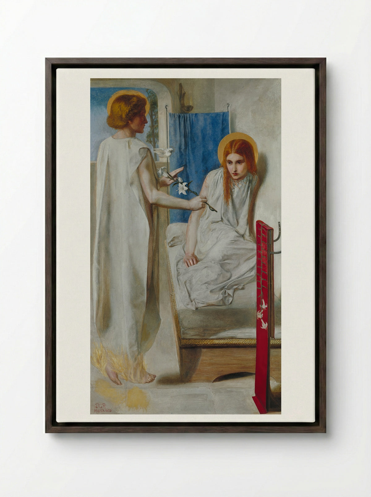 Ecce Ancilla Domini - Dante Gabriel Rossetti - Framed Canvas Dark Wood