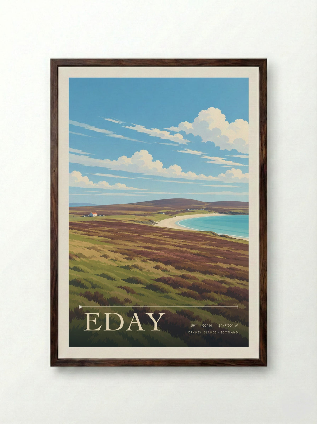 Eday, Orkney Islands | Travel Poster - Framed Print Dark Wood