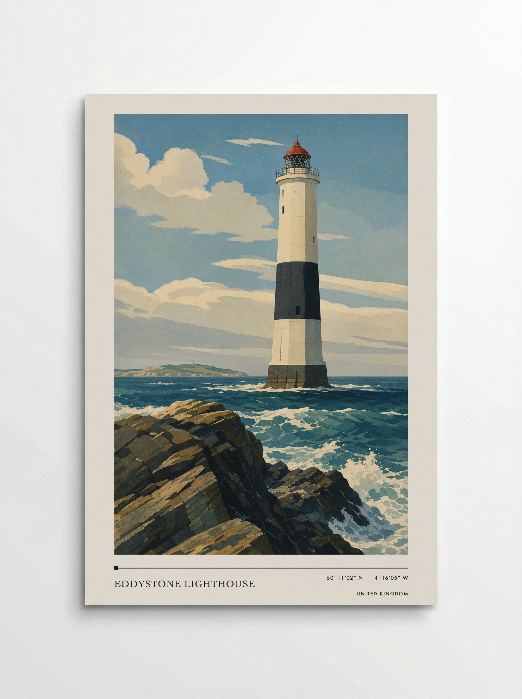 Eddystone Lighthouse United Kingdom Travel Poster - Poster