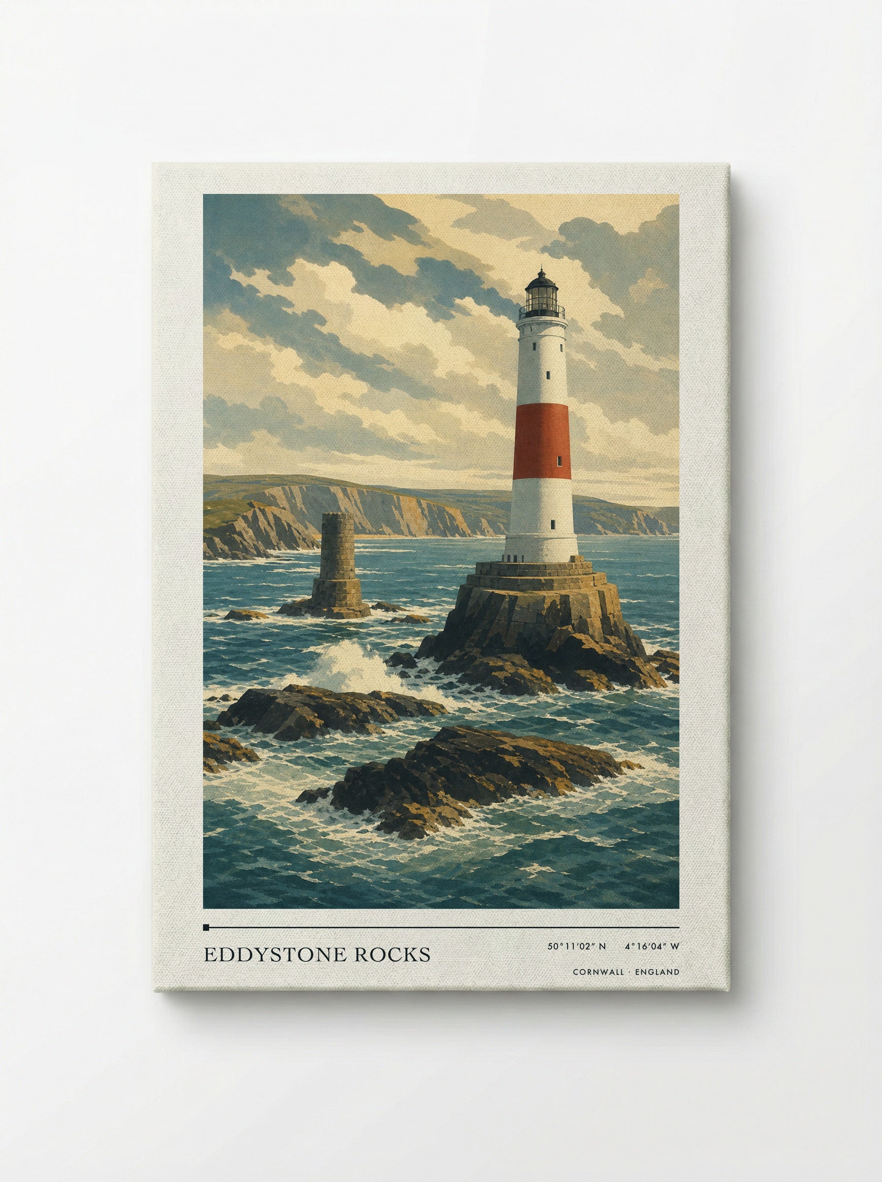 Eddystone Rocks Cornwall England Travel Poster - Canvas