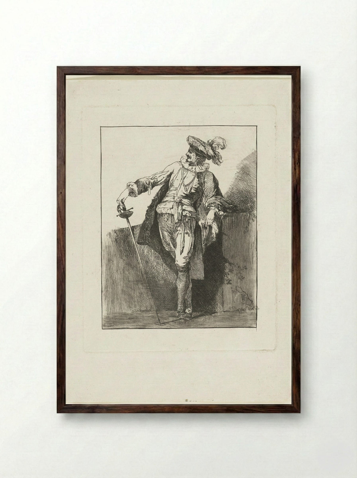Edelman met degen en baret - Michel Barthélémy Ollivier - Framed Print Dark Wood