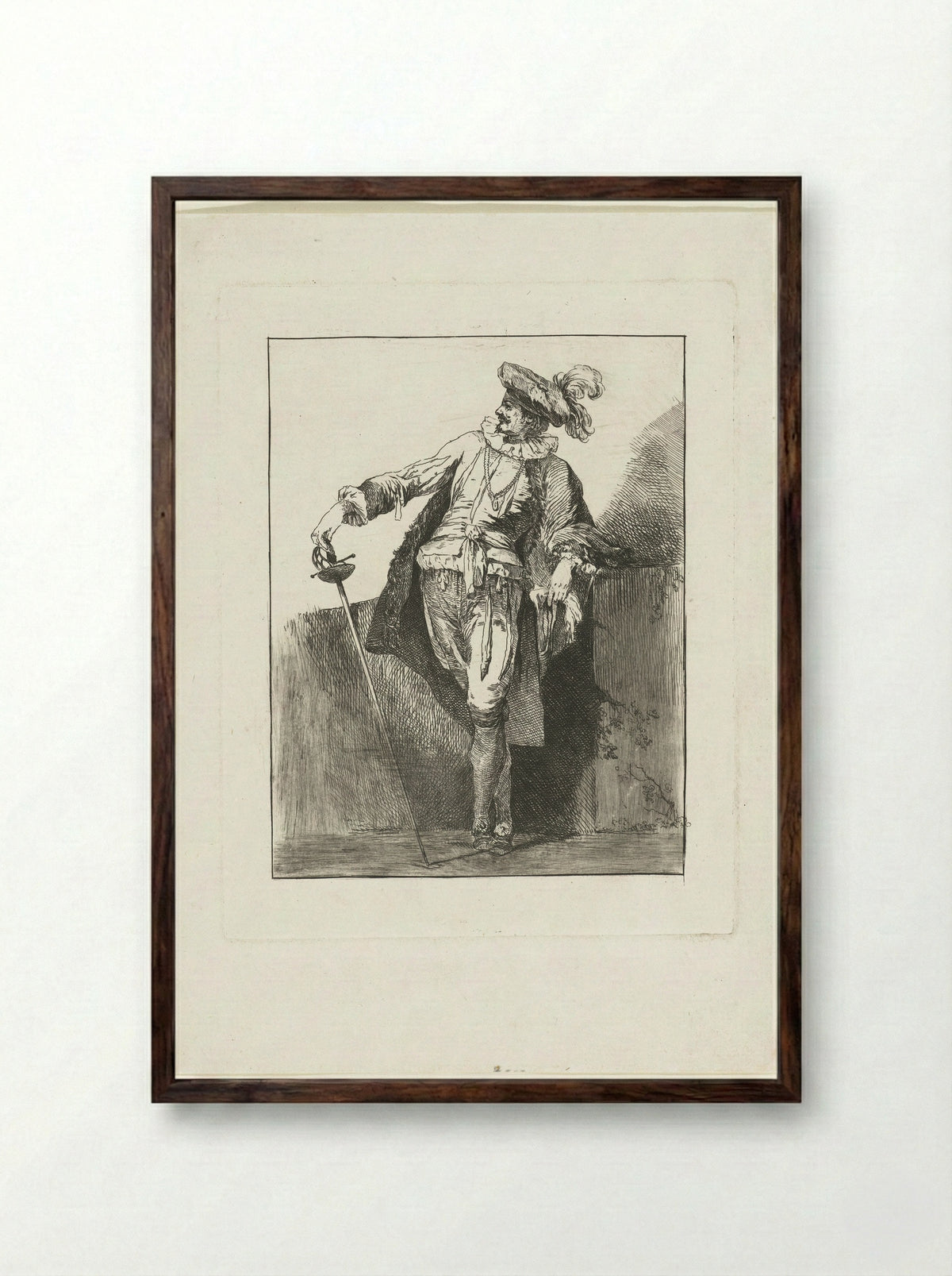 Edelman met degen en baret - Michel Barthélémy Ollivier - Framed Print Dark Wood