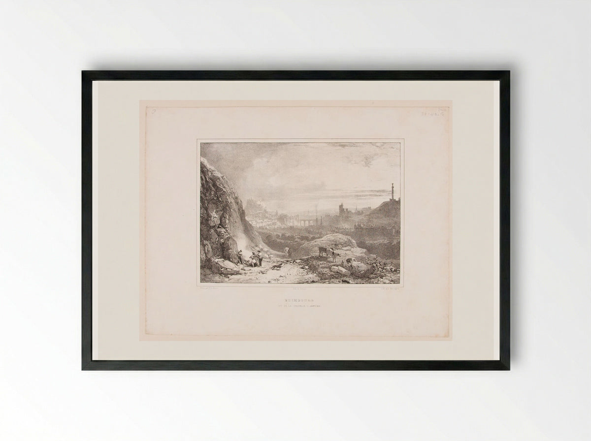 Edinburgh Seen from the Chapel of Saint Anthony - Richard Parkes Bonington - Framed Print Black