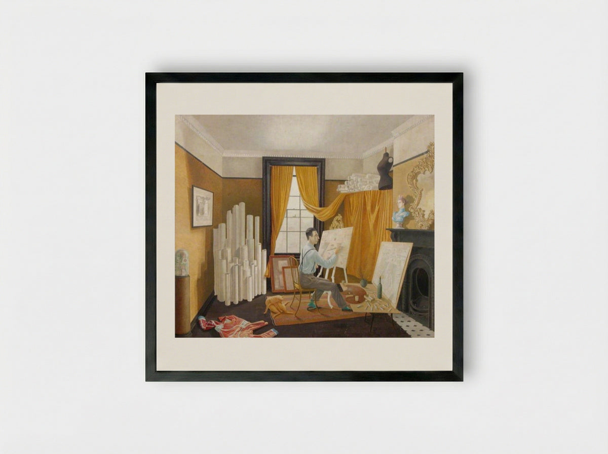 Edward Bawden Working in His Studio - Eric Ravilious - Framed Print Black