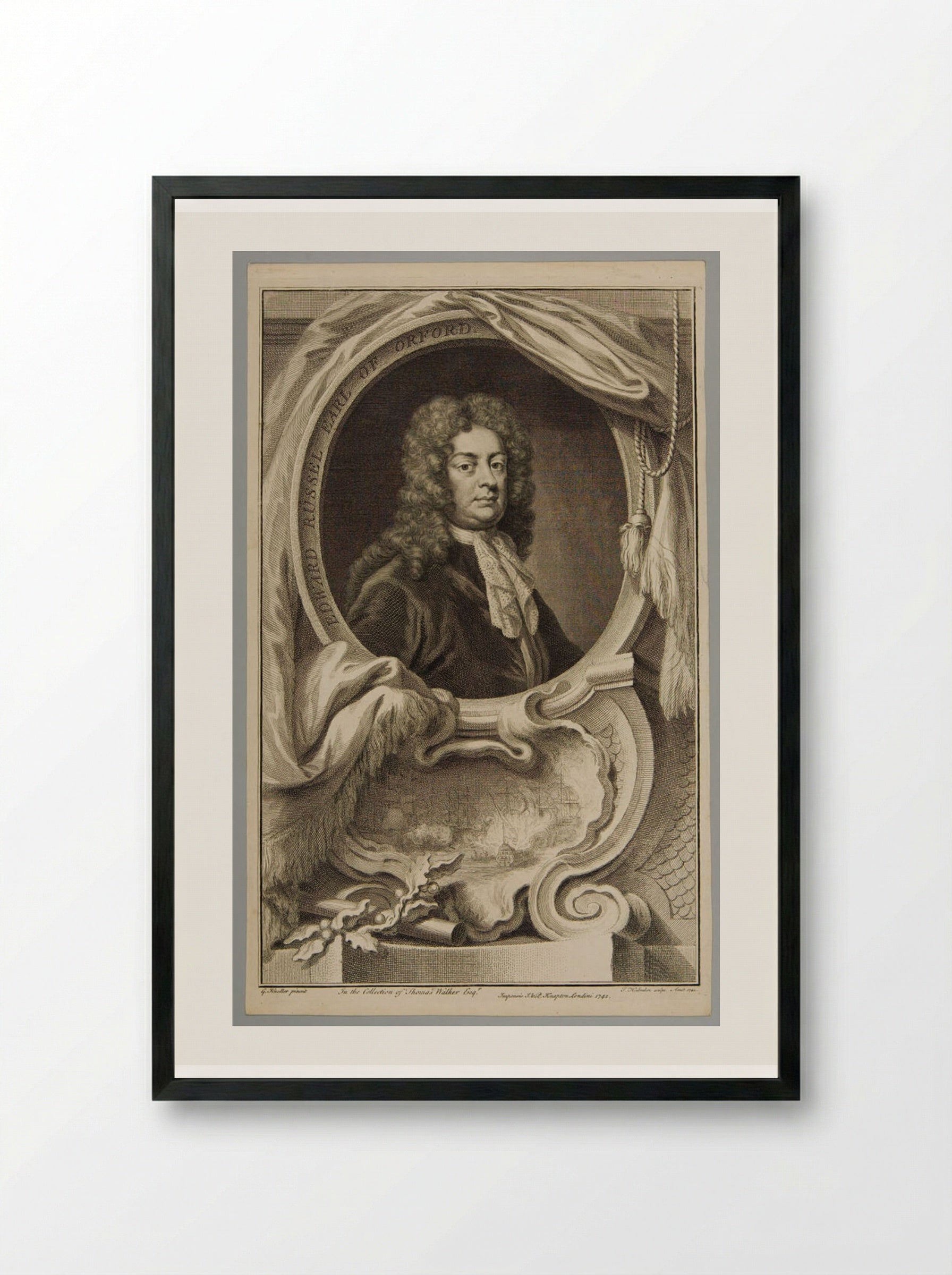 Edward Russell, Earl of Orford - Jacobus Houbraken - Framed Print Black