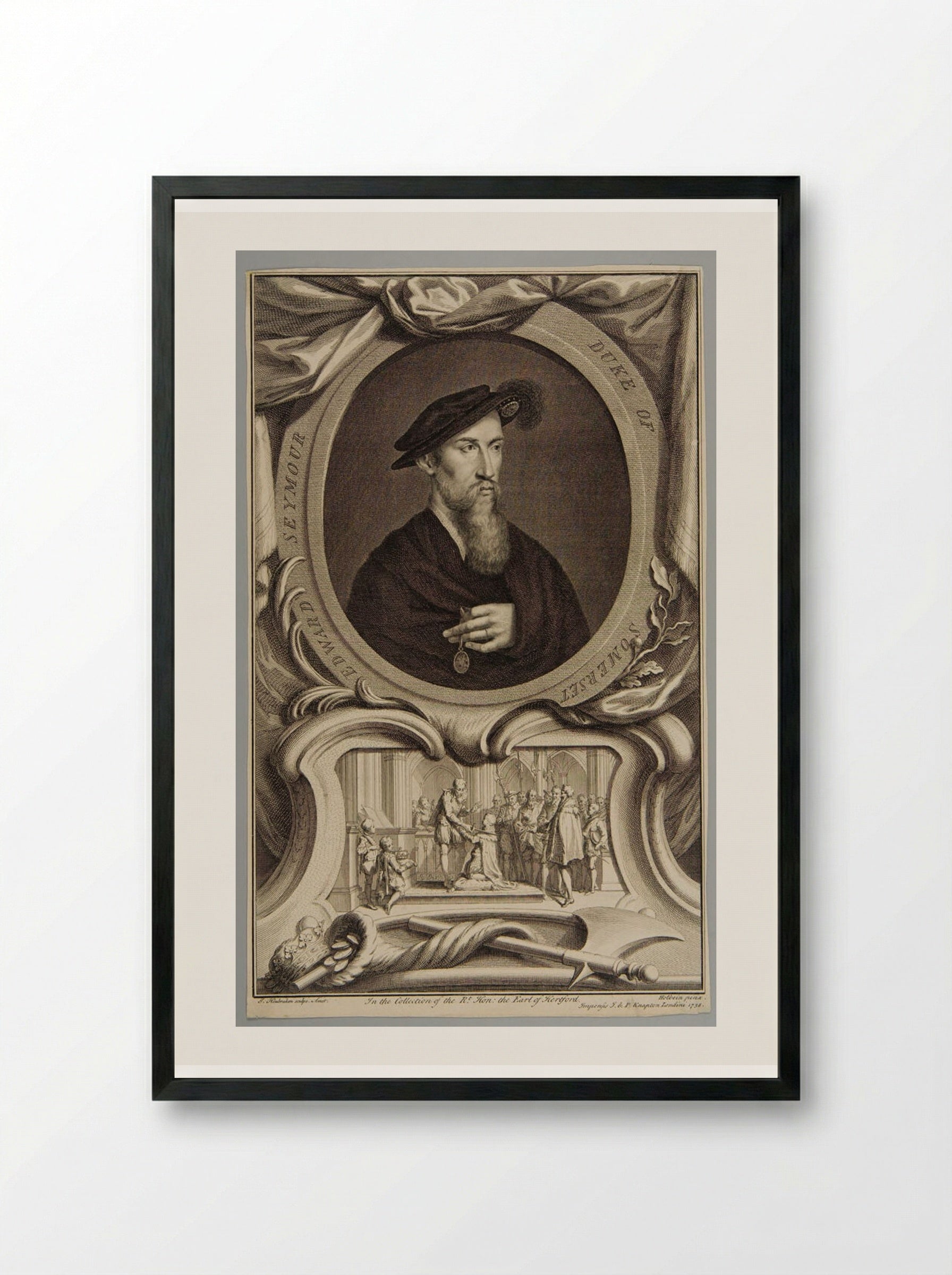 Edward Seymour, Duke of Somerset - Jacobus Houbraken - Framed Print Black