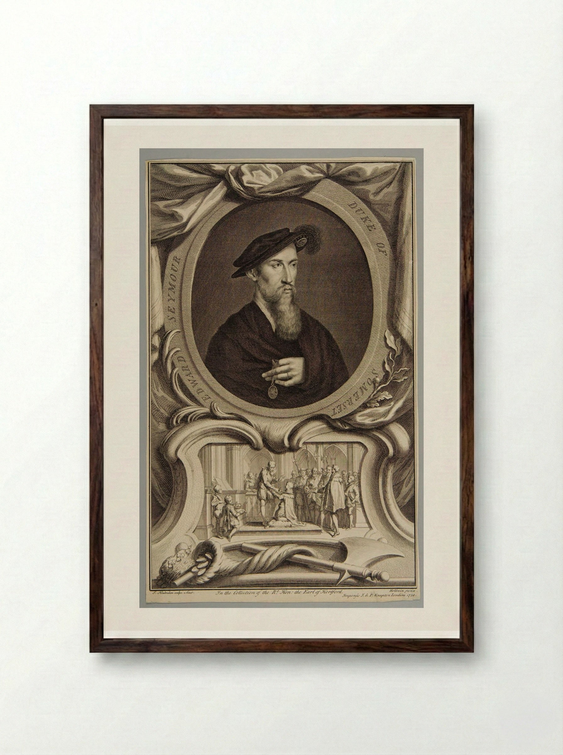 Edward Seymour, Duke of Somerset - Jacobus Houbraken - Framed Print Dark Wood