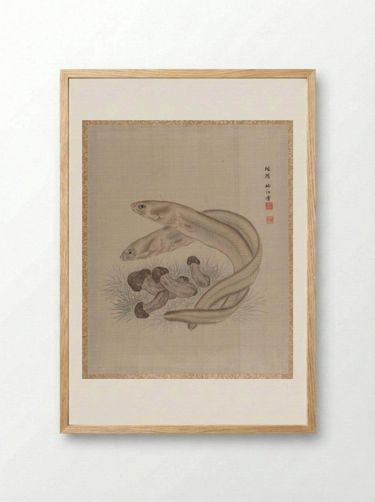Eels and Matsutake Mushrooms - Seki Shūkō - Framed Print Wood