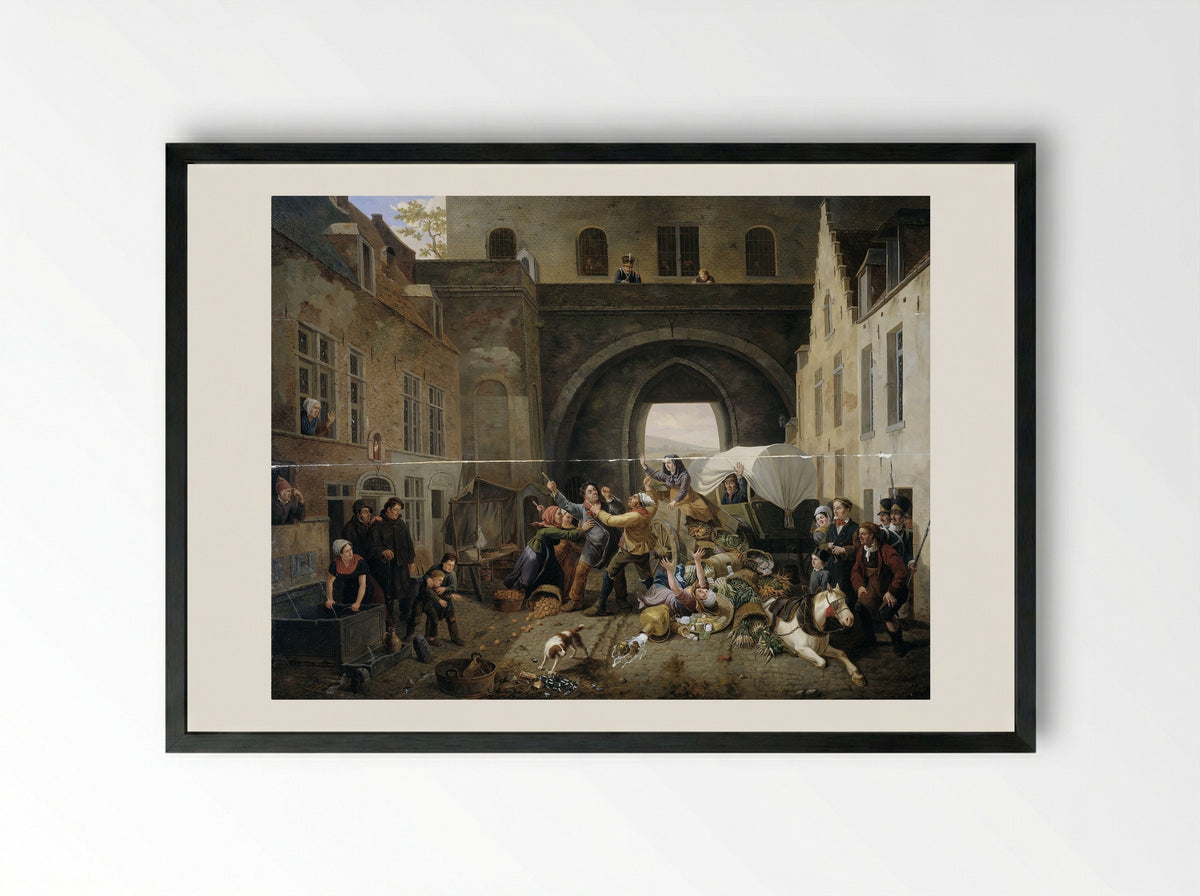 Een aanrijding bij de Hallepoort te Brussel - Constantinus Fidelio Coene - Framed Print Black