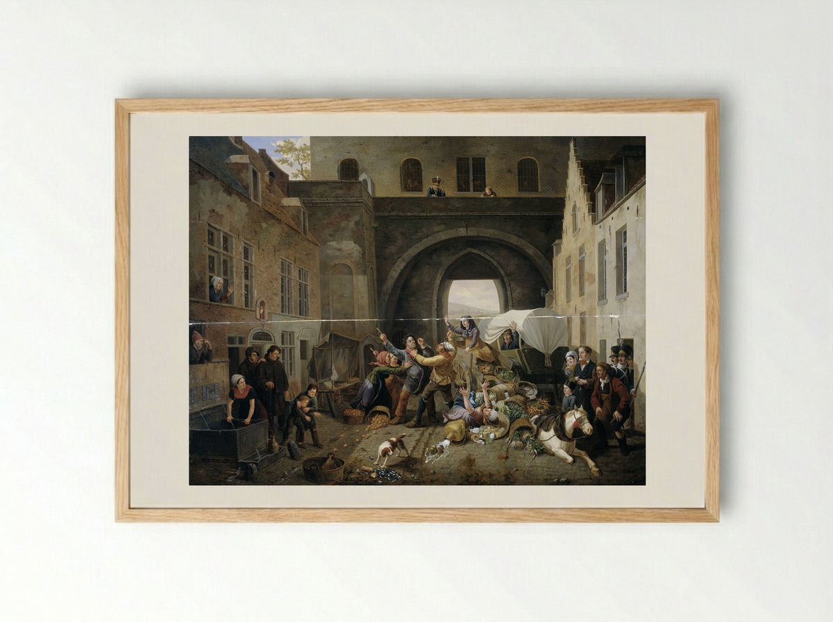 Een aanrijding bij de Hallepoort te Brussel - Constantinus Fidelio Coene - Framed Print Wood