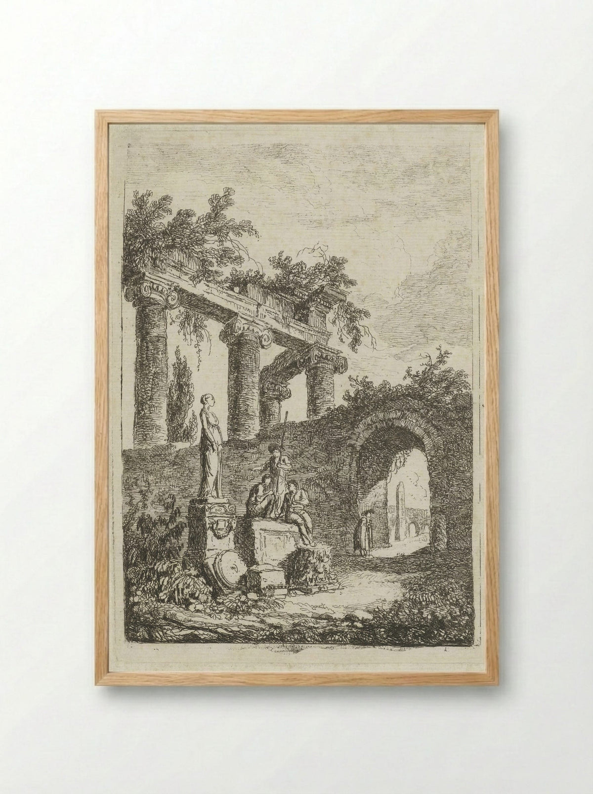 Een beeld voor een ruïne - Hubert Robert - Framed Print Wood