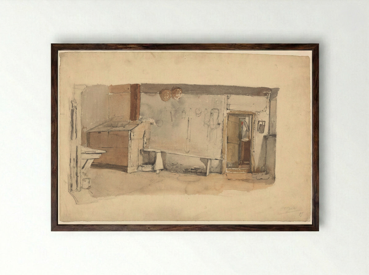 Een boerendeel (Farm Interior) - Petrus Franciscus Greive - Framed Print Dark Wood