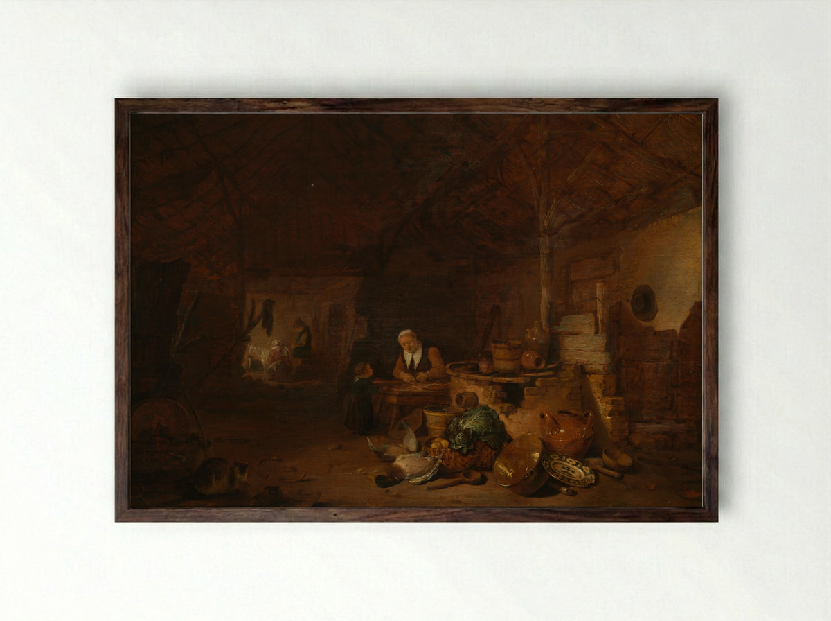 Een boerendeel - Egbert Lievensz. van der Poel - Framed Print Dark Wood