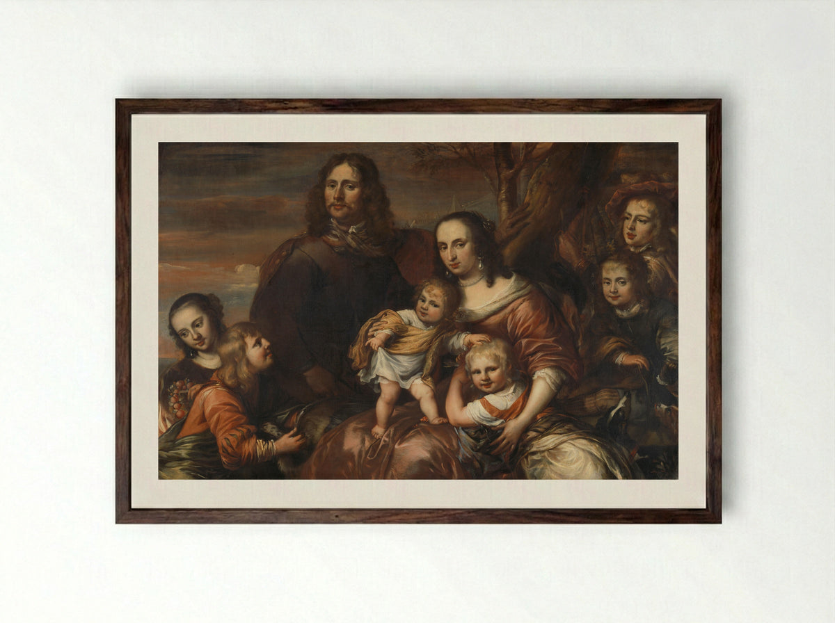 Een echtpaar met zes kinderen - Jürgen Ovens - Framed Print Dark Wood