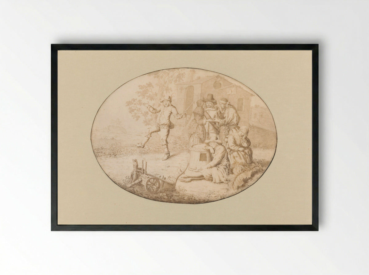Een elegant paar bij een groep Roma - Willem de Heer - Framed Print Black