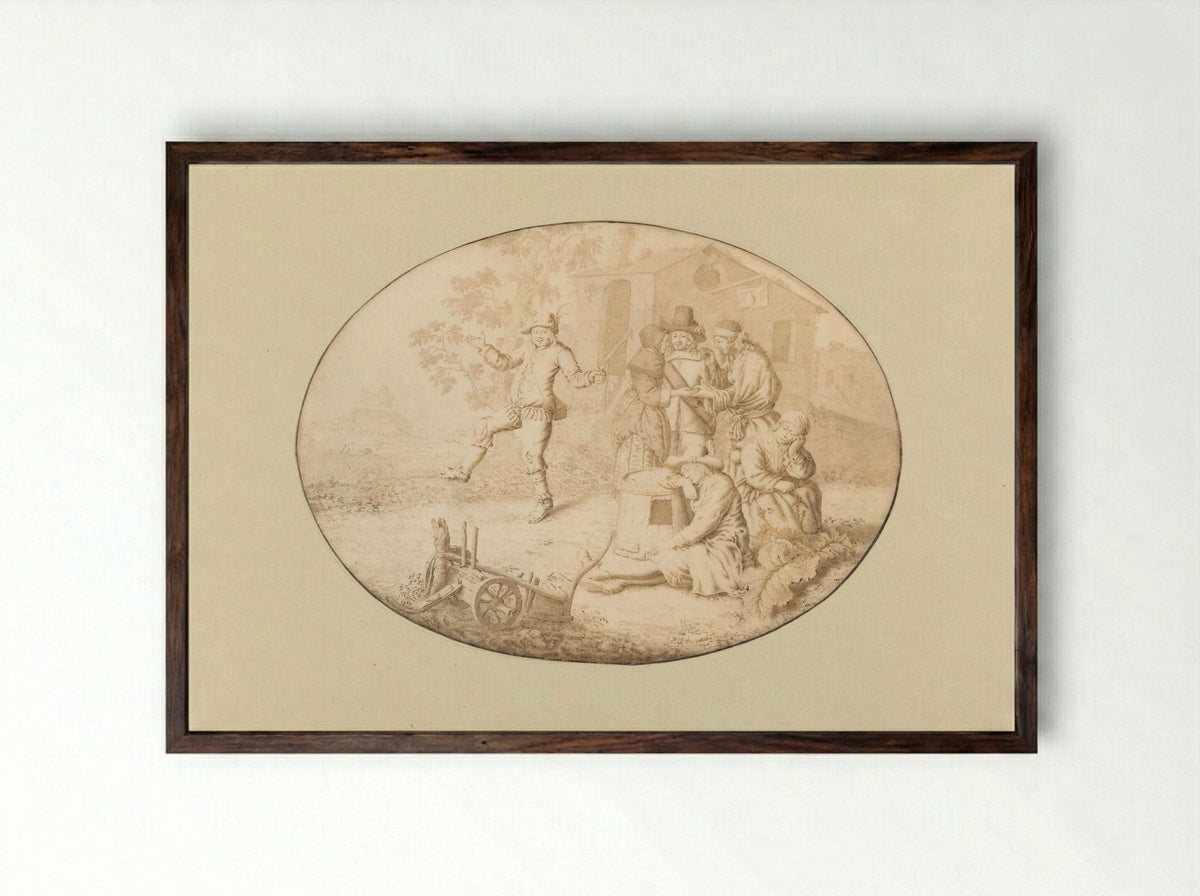 Een elegant paar bij een groep Roma - Willem de Heer - Framed Print Dark Wood