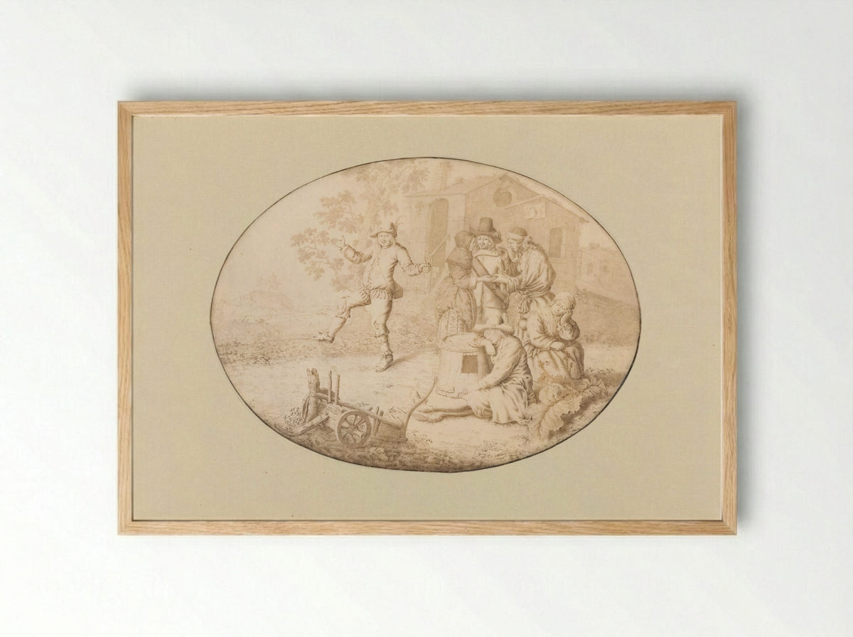 Een elegant paar bij een groep Roma - Willem de Heer - Framed Print Wood