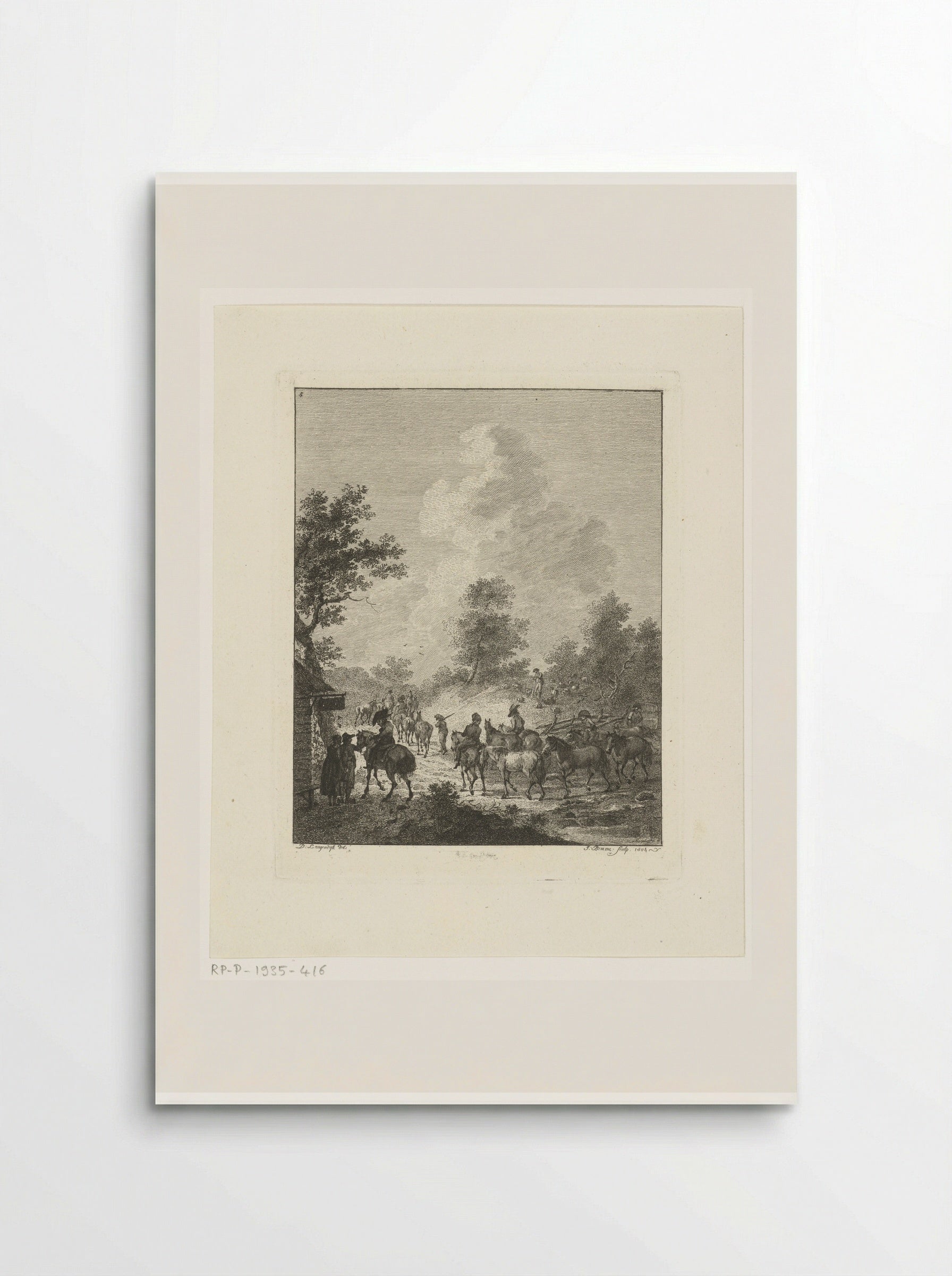 Een groep cavaleriepaarden bij een herberg - Joannes Bemme - Poster
