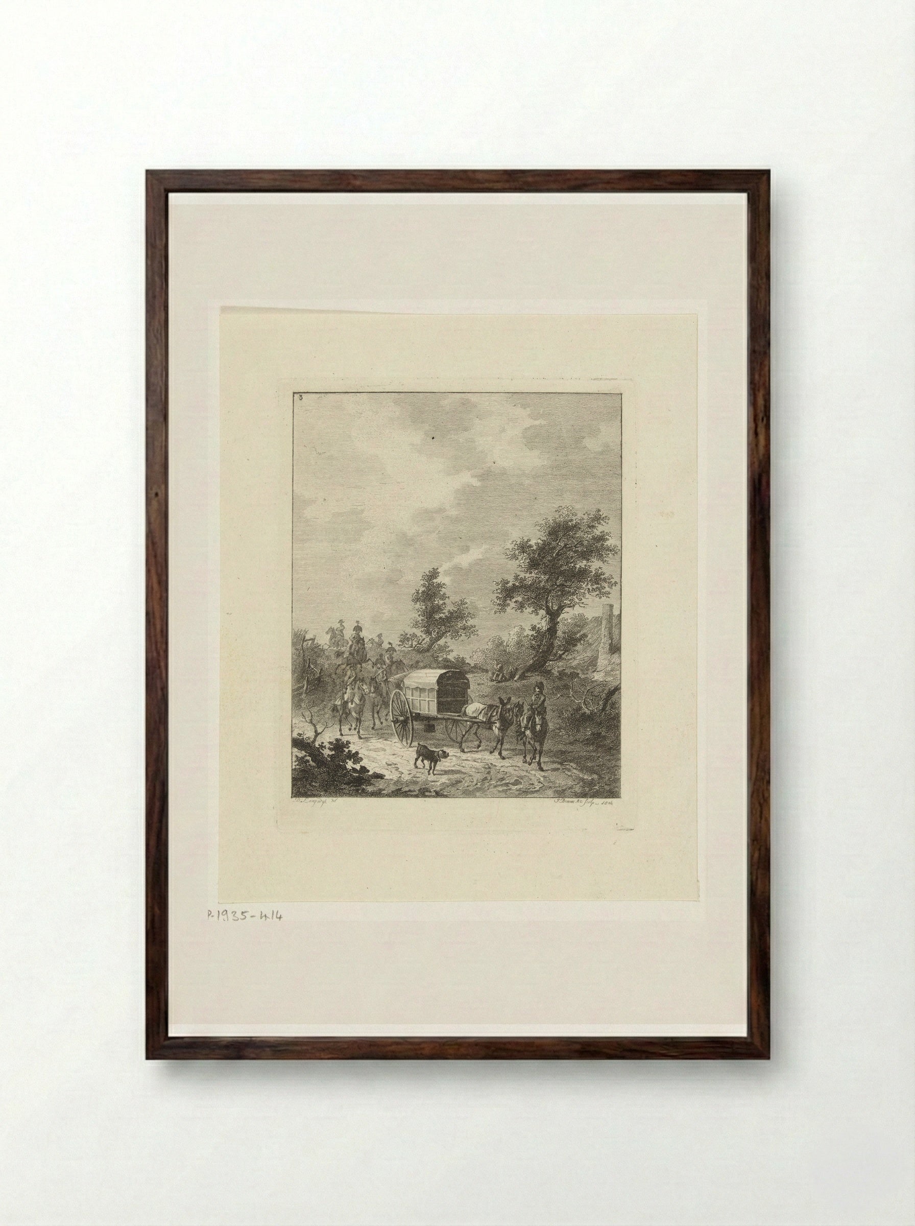Een groep soldaten te paard - Joannes Bemme - Framed Print Dark Wood