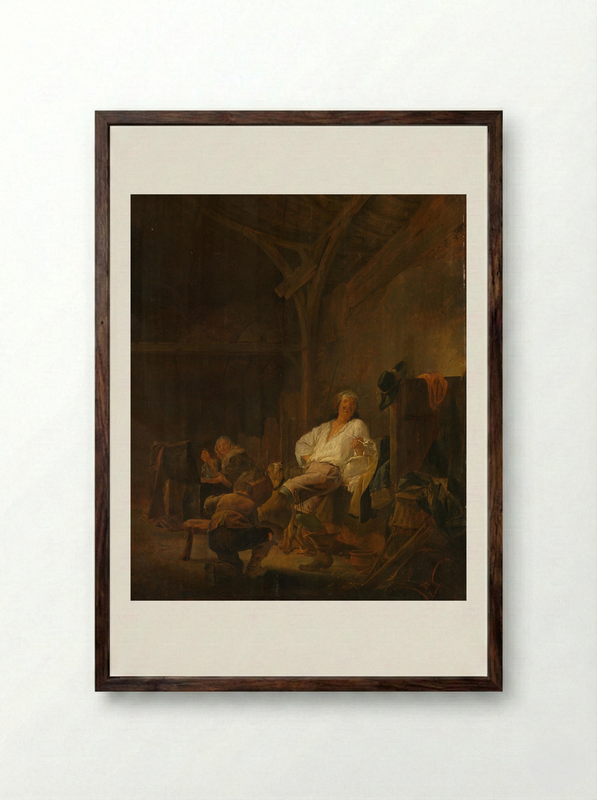 Een ingekwartierde officier - Maerten Stoop - Framed Print Dark Wood