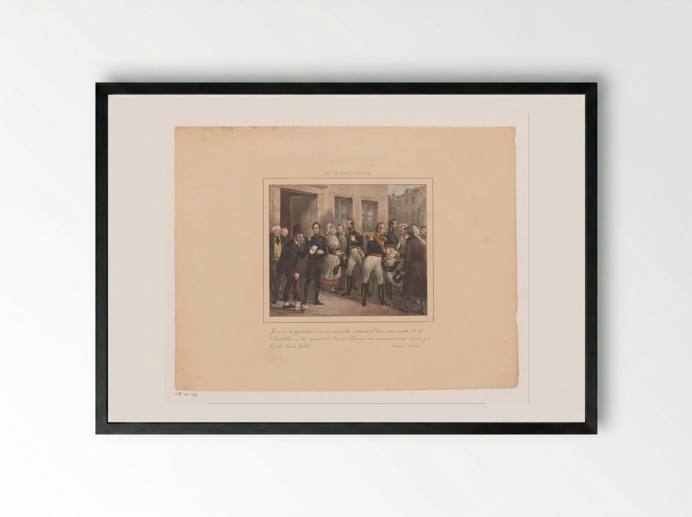 Een kamerheer brengt een oorlogsveteraan naar koning Willem I - Jean Baptiste Ambroise Marcellin Jobard - Framed Print Black