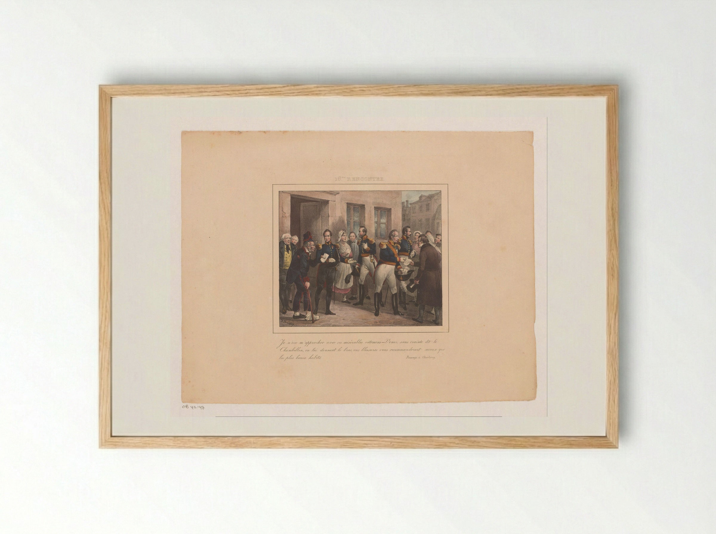 Een kamerheer brengt een oorlogsveteraan naar koning Willem I - Jean Baptiste Ambroise Marcellin Jobard - Framed Print Wood