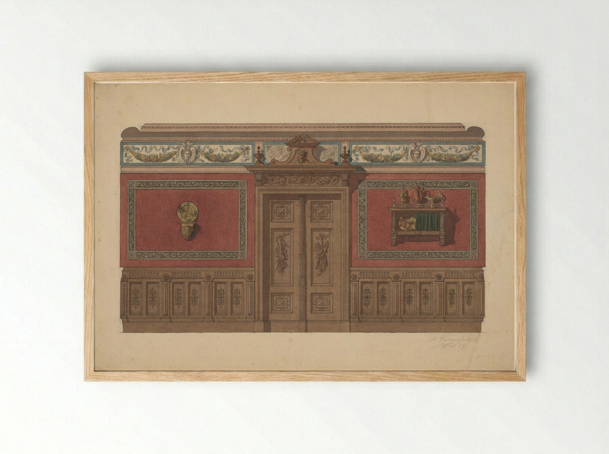 Een kamerwand in Renaissance-stijl, met een console en een wandrek - A. Warnemünde - Framed Print Wood