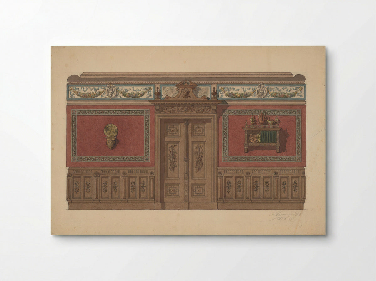 Een kamerwand in Renaissance-stijl, met een console en een wandrek - A. Warnemünde - Poster