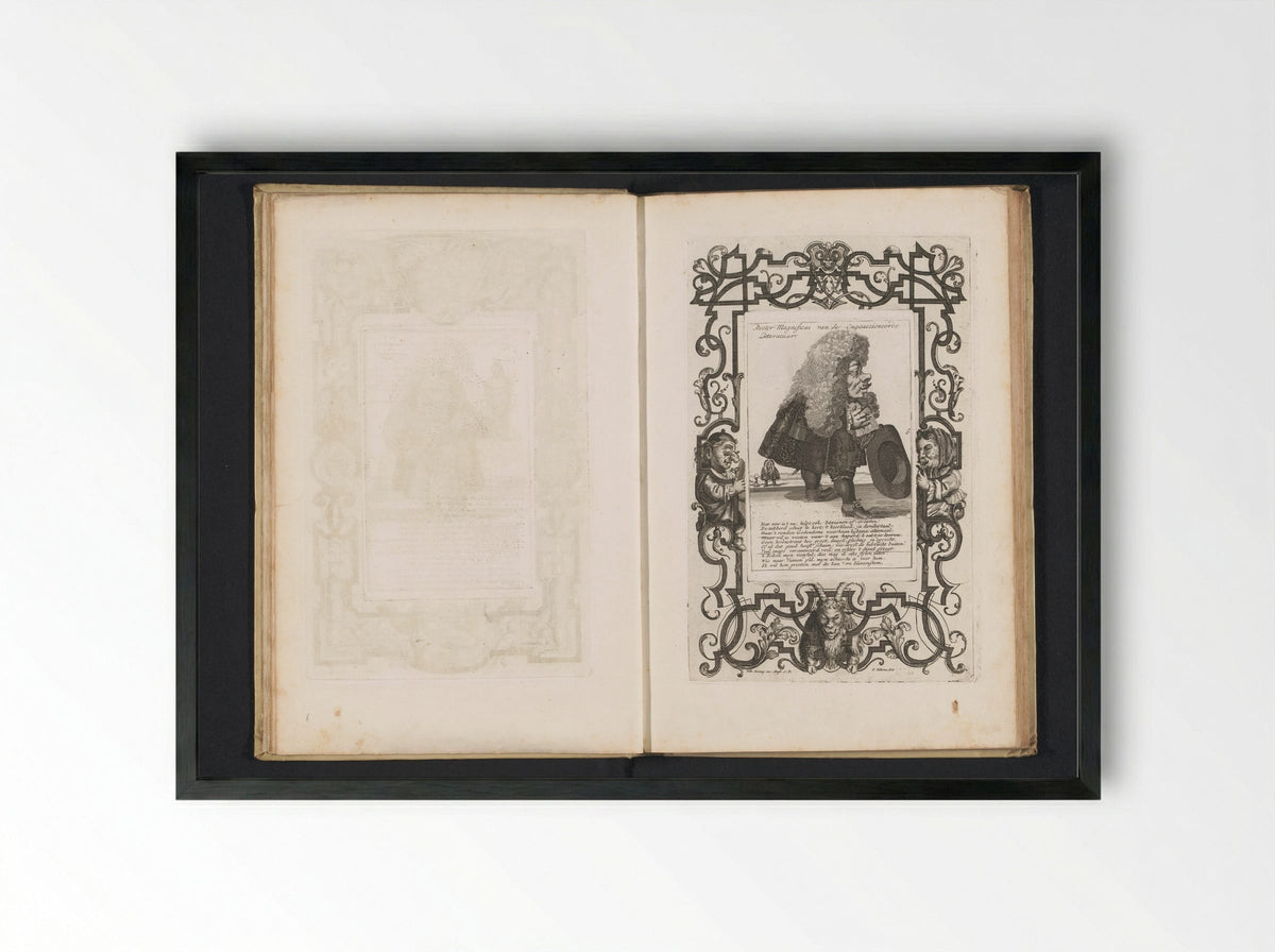 Een kleine mens met een grote pruik, de hoed in de hand - Andries van Buysen (Sr.) - Framed Print Black