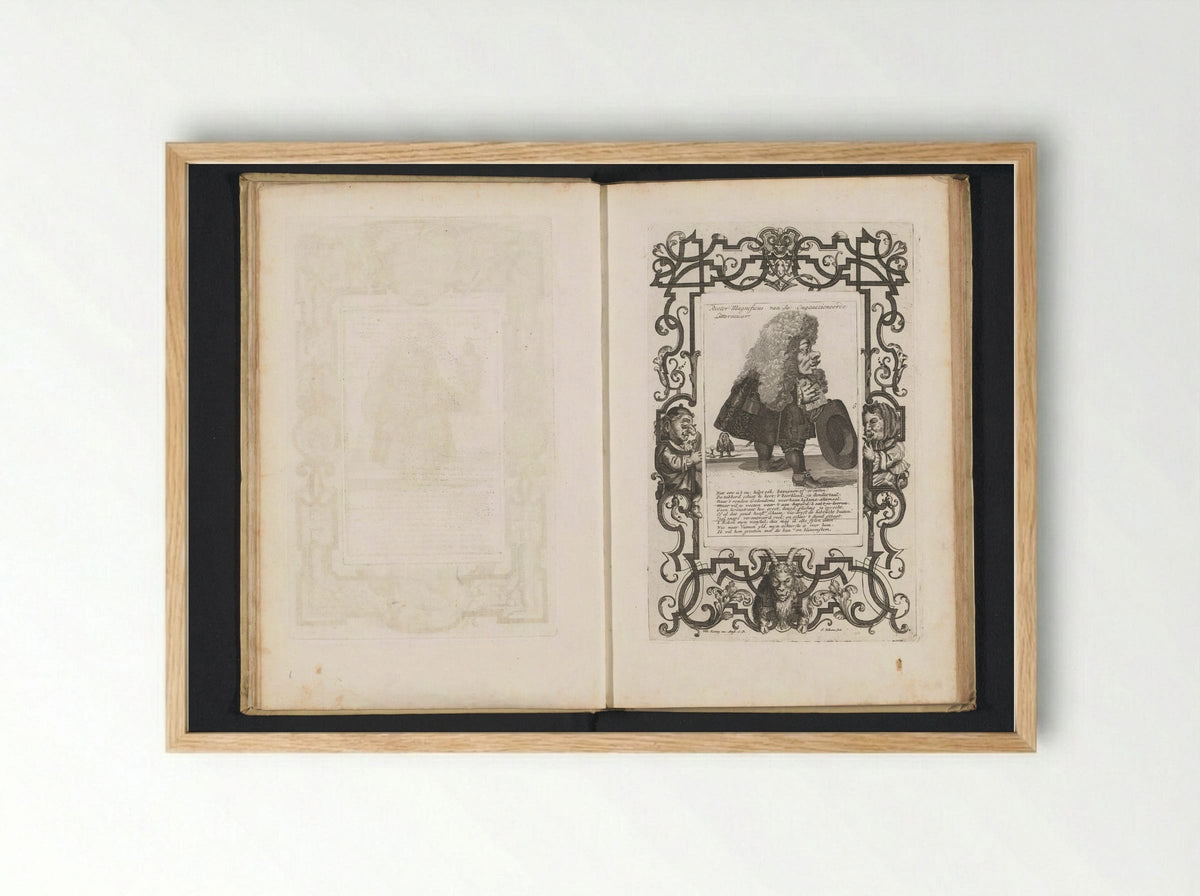 Een kleine mens met een grote pruik, de hoed in de hand - Andries van Buysen (Sr.) - Framed Print Wood