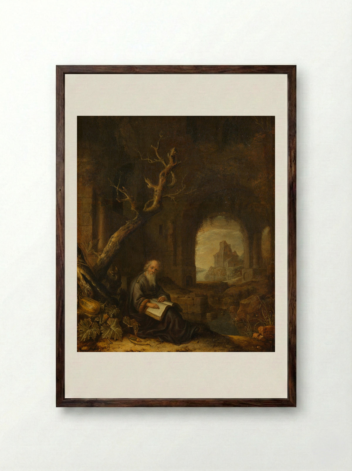 Een kluizenaar in een ruïne - Jan Adriaensz. van Staveren - Framed Print Dark Wood