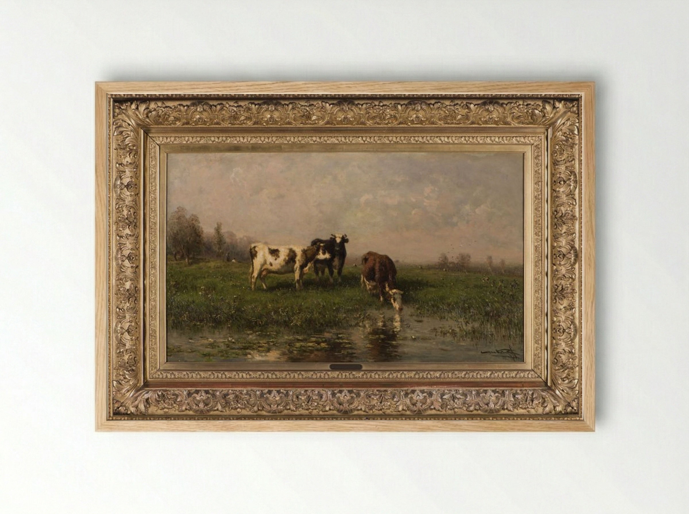 Een koe met haar kalf in een weide - Jan Vrolijk - Framed Print Wood