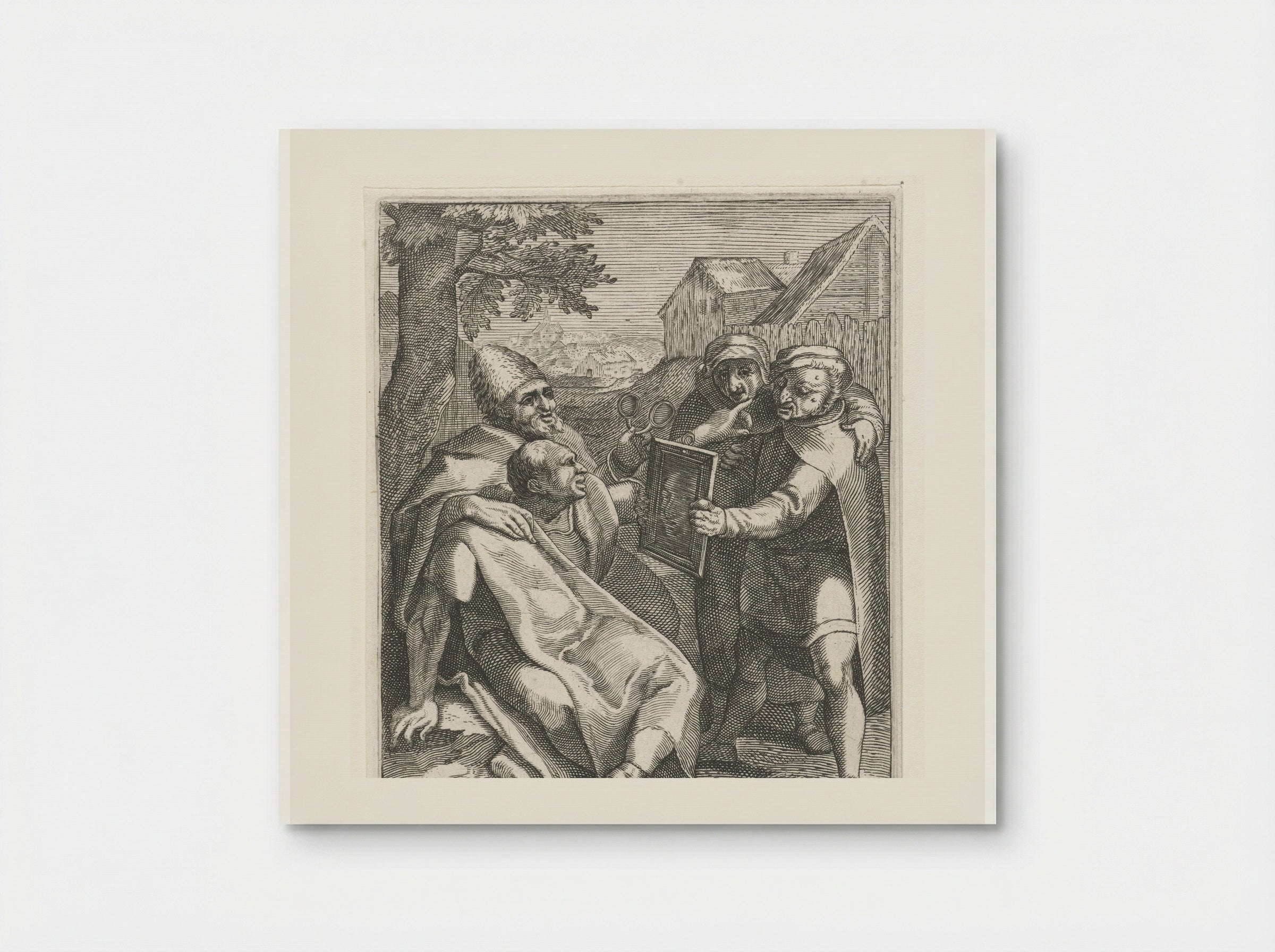 Een man wordt een spiegel voorgehouden (Beziet u zelve) - Johann Theodor de Bry - Poster