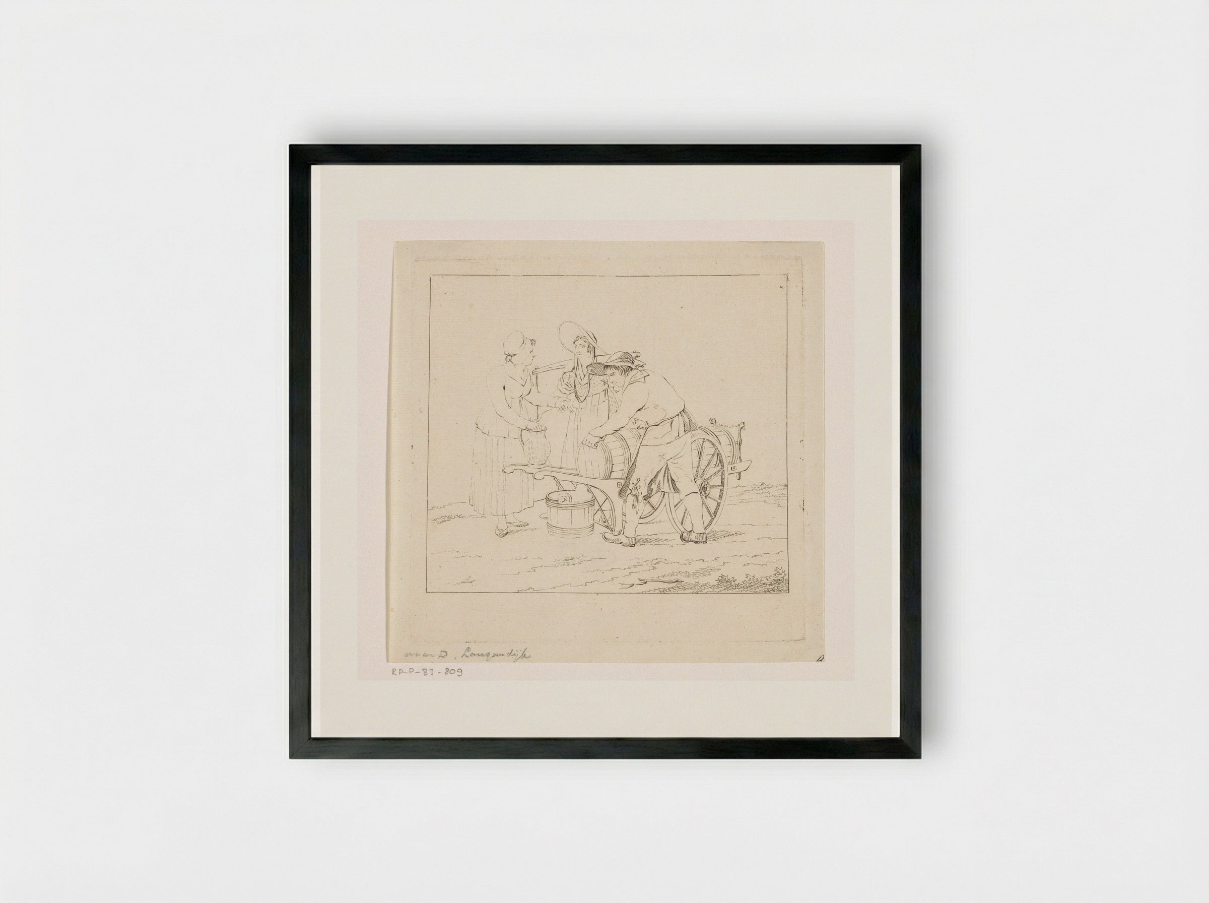 Een melkboer met zijn kar - Joannes Bemme - Framed Print Black