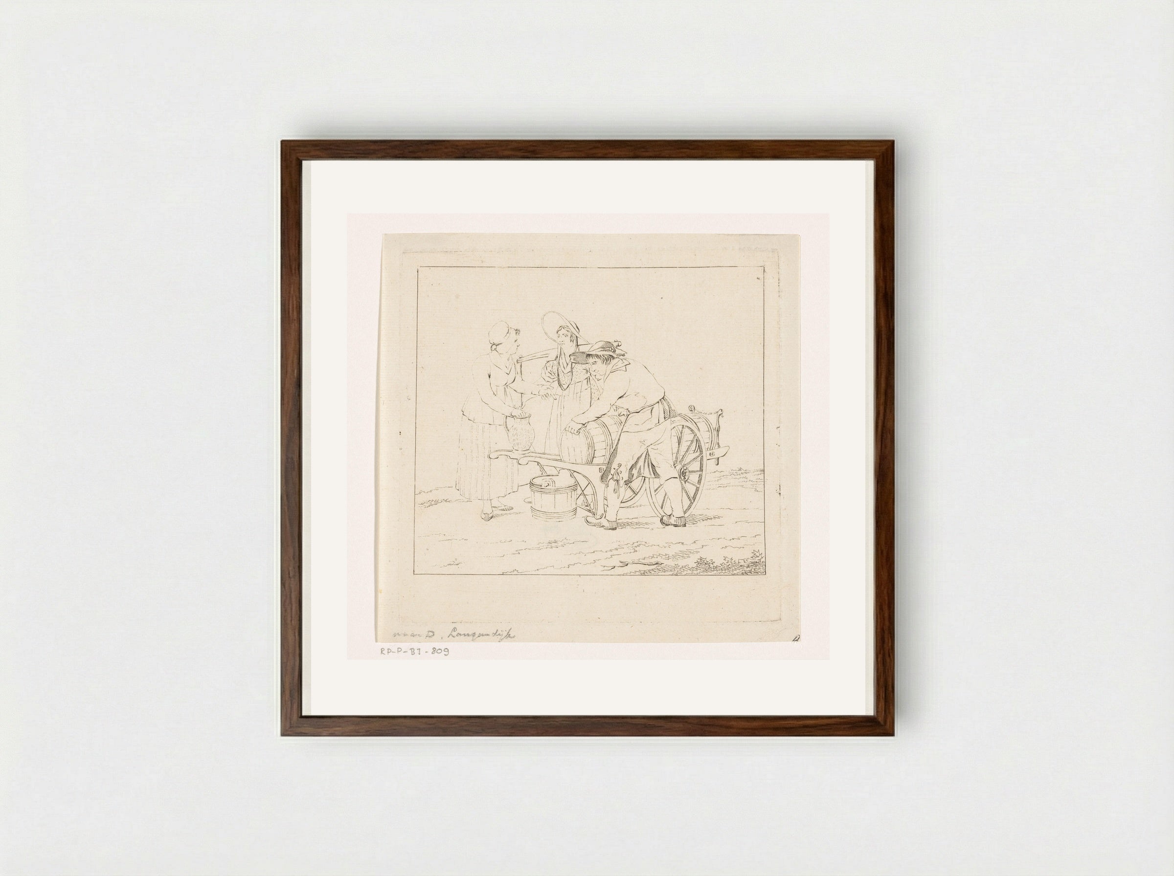Een melkboer met zijn kar - Joannes Bemme - Framed Print Dark Wood