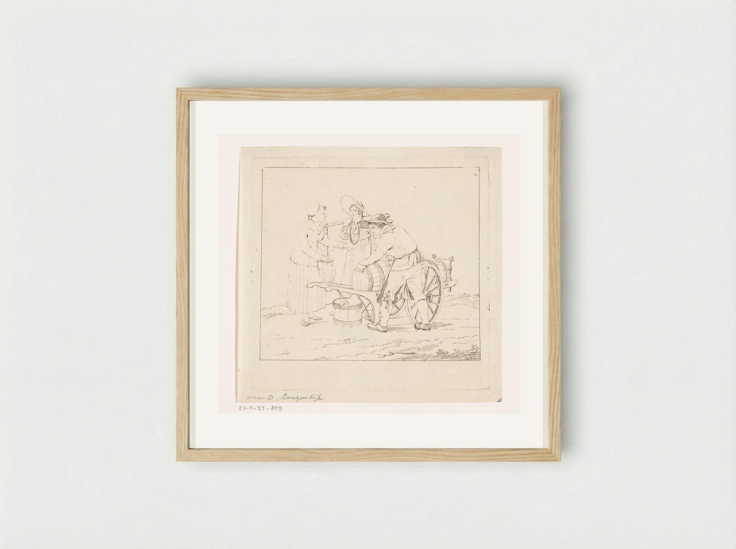 Een melkboer met zijn kar - Joannes Bemme - Framed Print Wood
