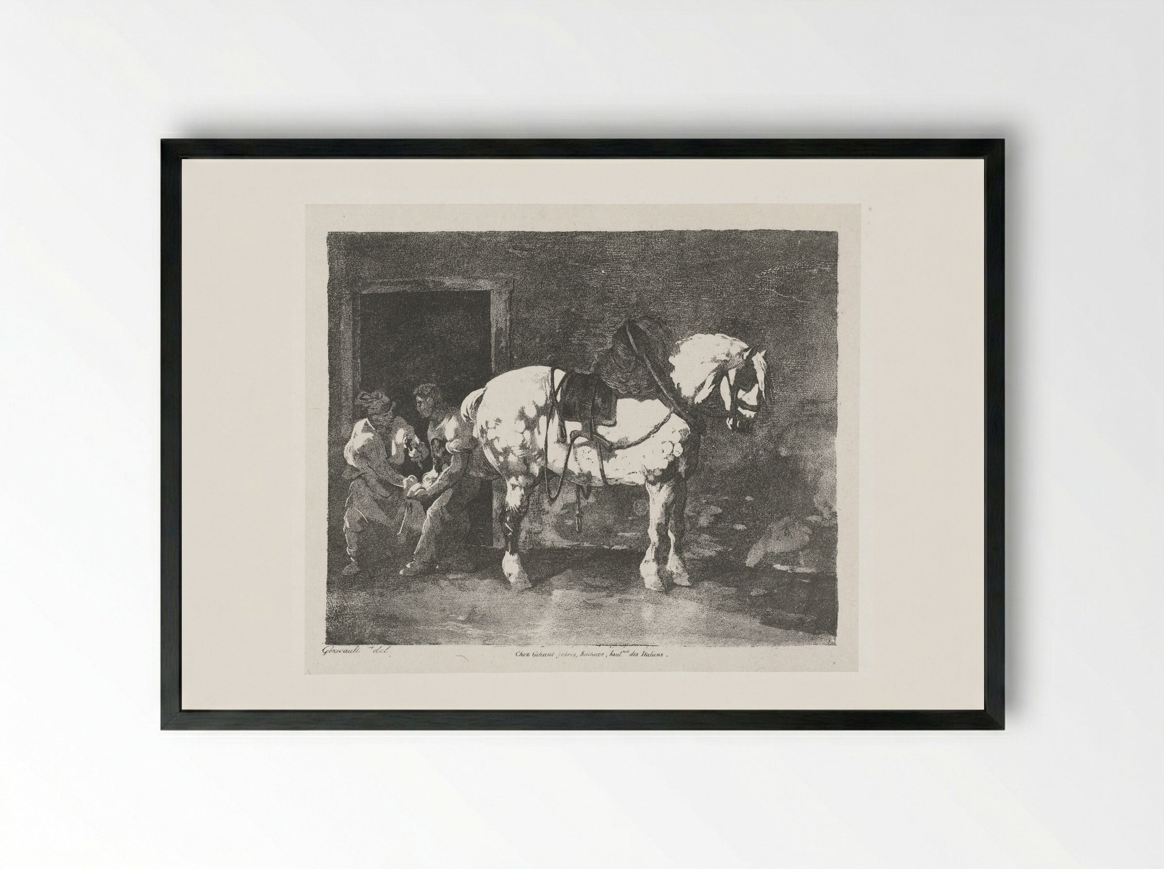 Een paard wordt beslagen (The Farrier) - François Jean Villain - Framed Print Black