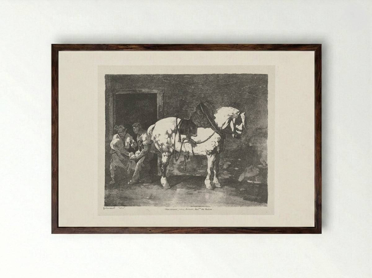 Een paard wordt beslagen (The Farrier) - François Jean Villain - Framed Print Dark Wood