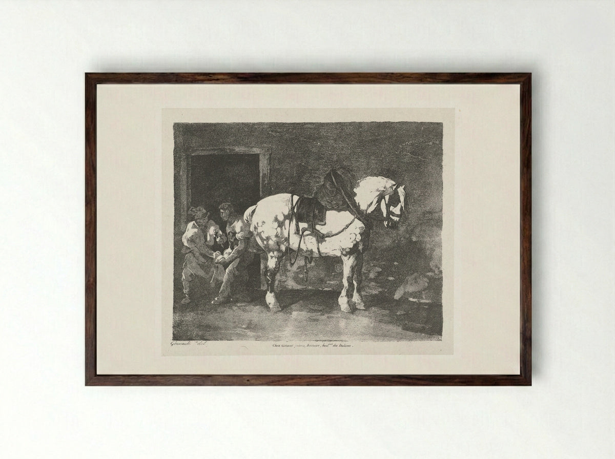 Een paard wordt beslagen (The Farrier) - François Jean Villain - Framed Print Dark Wood