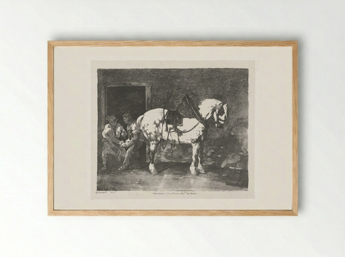 Een paard wordt beslagen (The Farrier) - François Jean Villain - Framed Print Wood