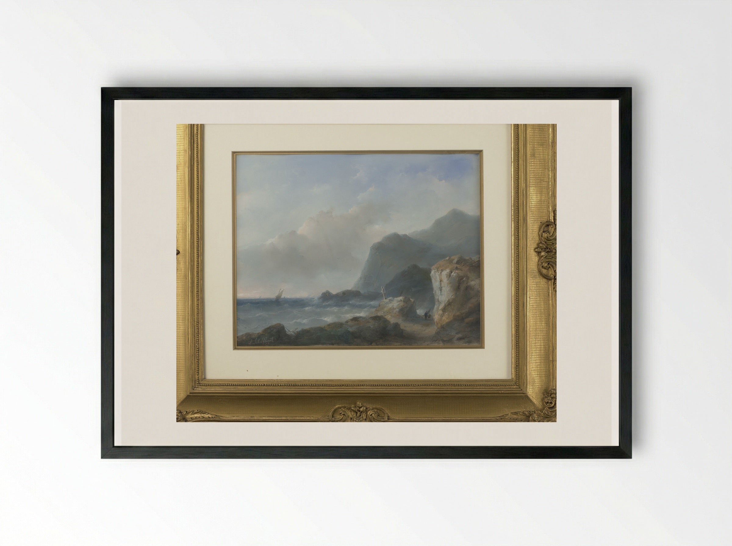 Een rotsachtige kust - Andreas Schelfhout - Framed Print Black