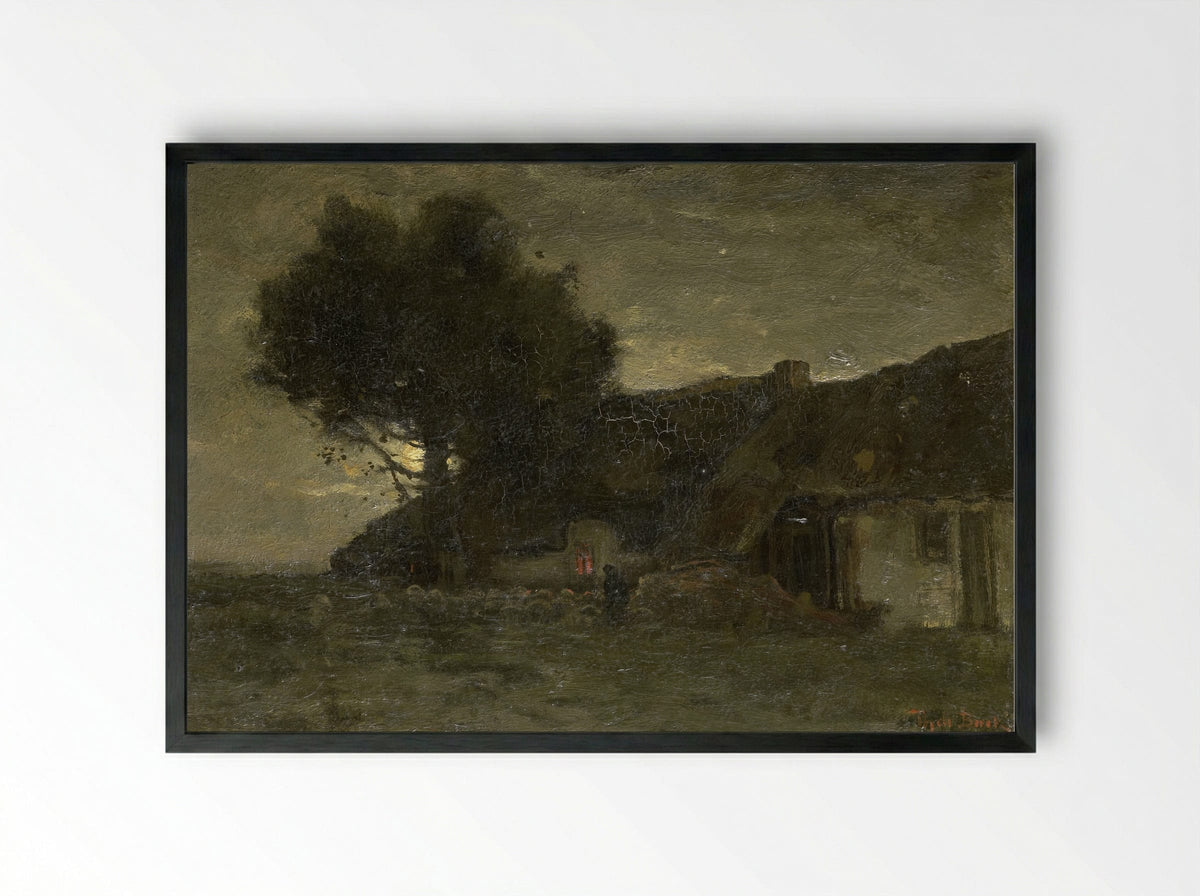 Een schaapskooi bij avondlicht - Théophile de Bock - Framed Print Black